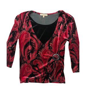 Notations Y2K Crushed Velvet Top Womens Large Floral Whimsigoth Glam Rocker Chic